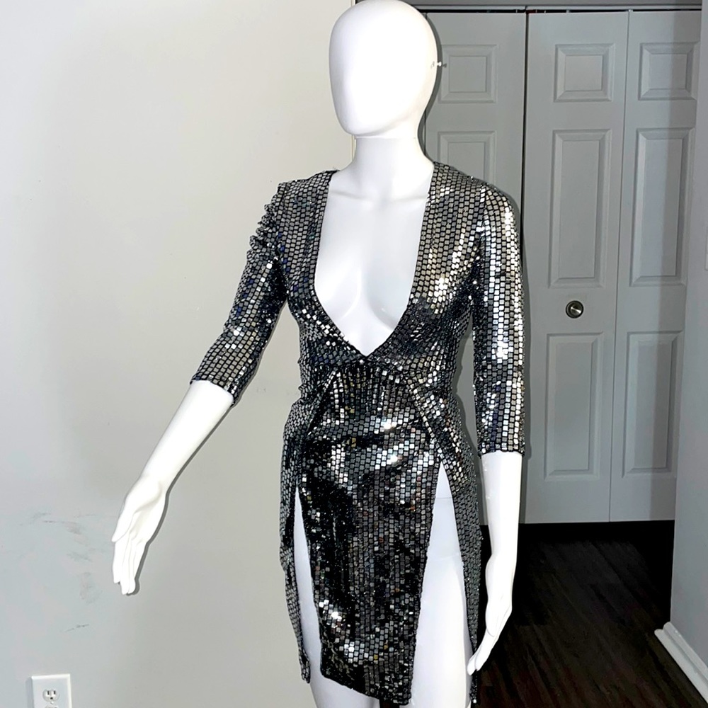 Birthday Dress Silver Glass Split Slip Dress